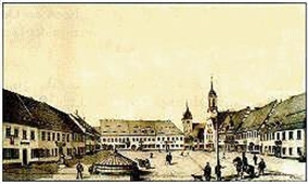 Marktplatz um 1860, nach einer Lithographie von R. Willard